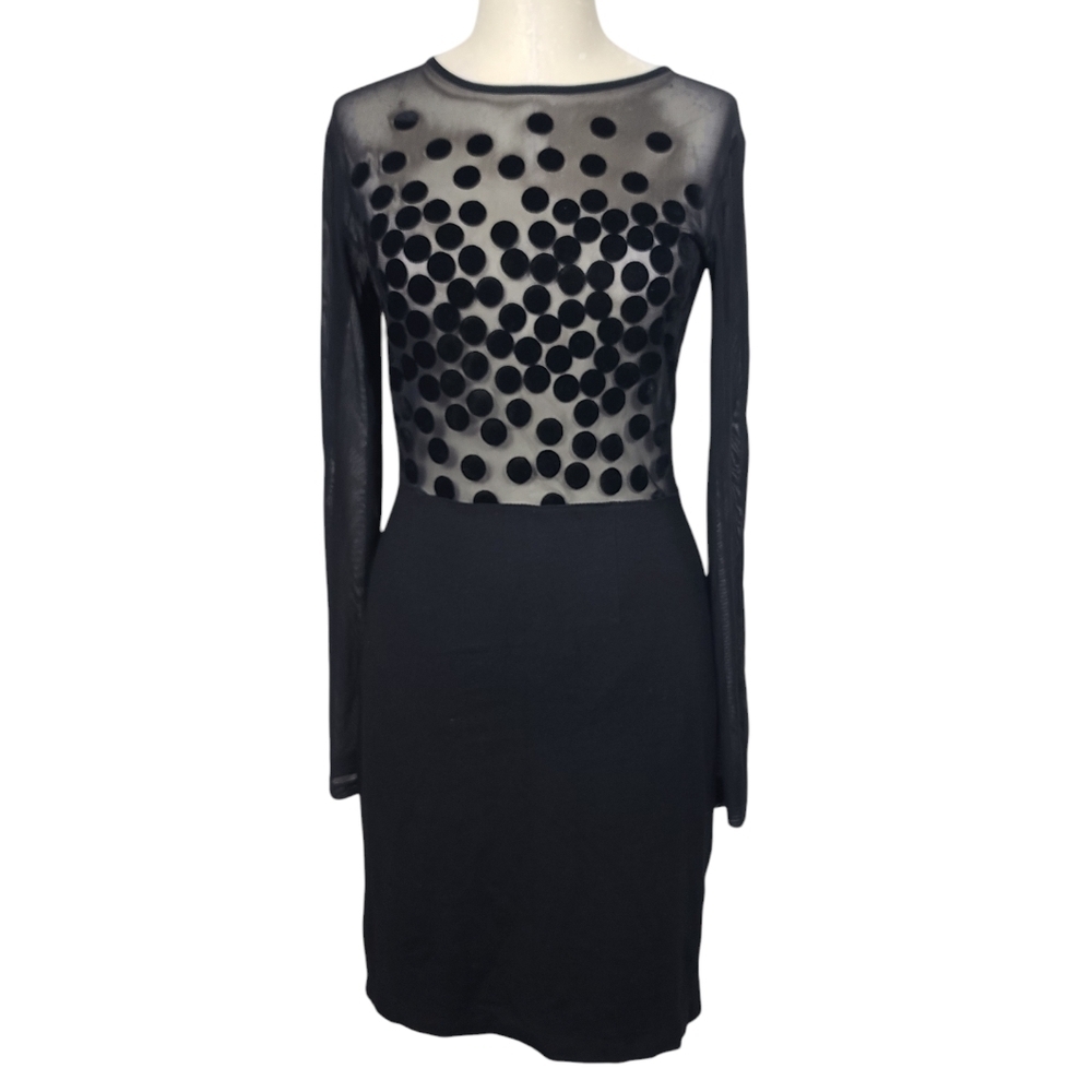 Mango Suit Black Mesh Polka Dot Long Sleeve Dress S
